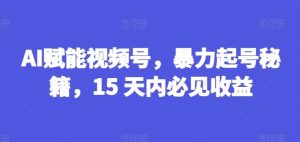 AI赋能视频号,暴力起号秘籍,15 天内必见收益【揭秘】-聊项目