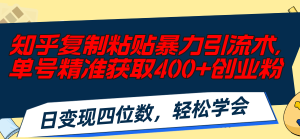 (11674期)知乎复制粘贴暴力引流术,单号精准获取400+创业粉,日变现四位数,轻松…-聊项目