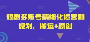 短剧多账号精细化运营和规划,搬运+原创-聊项目