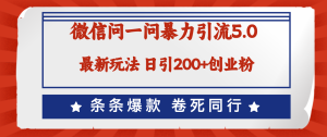 (12240期)微信问一问最新引流5.0,日稳定引流200+创业粉,加爆微信,卷死同行-聊项目