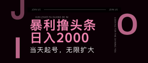 暴利撸头条,单号日入2000+,可无限扩大-聊项目