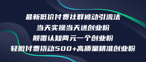 (12346期)最新低价付费社群日引500+高质量精准创业粉,当天实操当天进创业粉,日…-聊项目